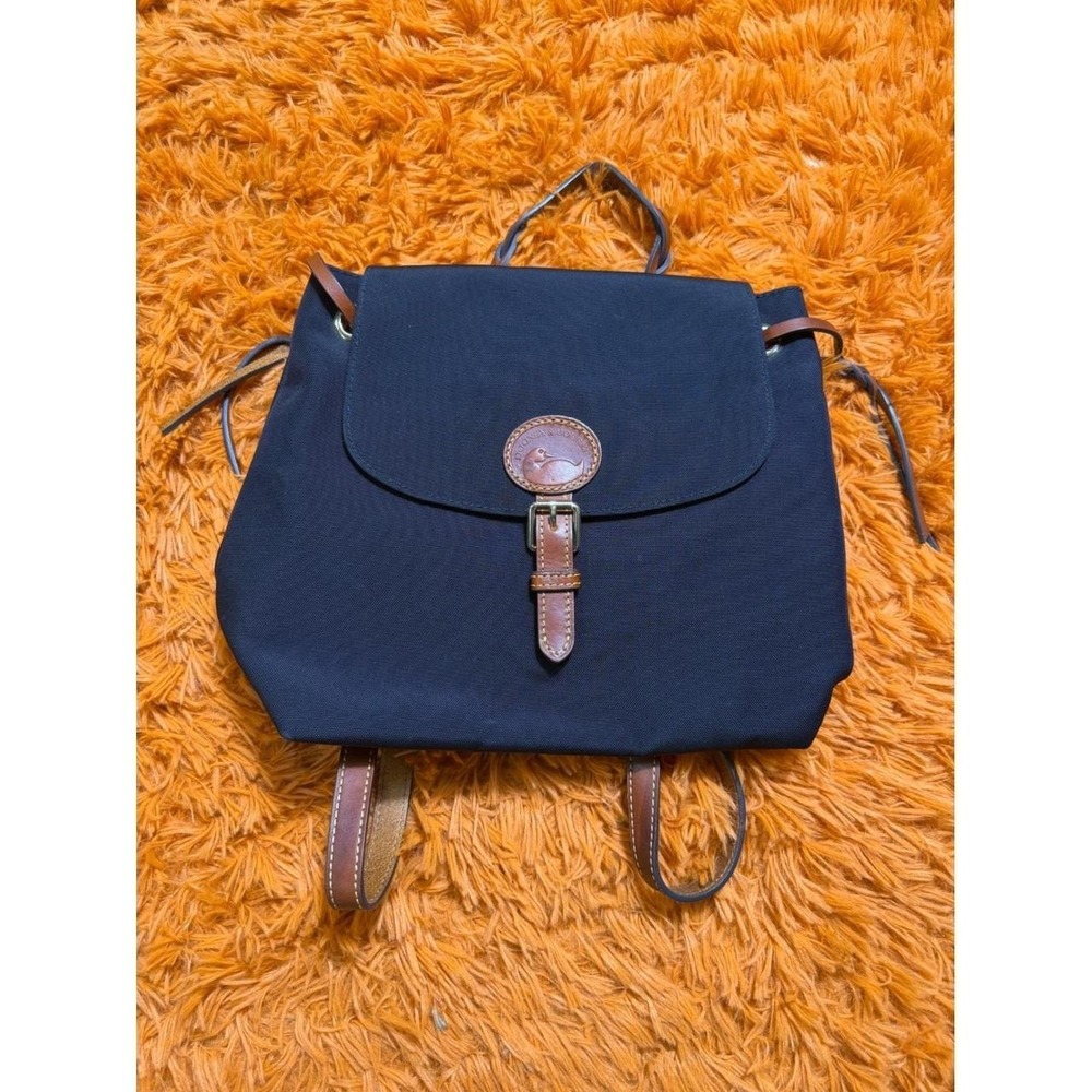 Dooney & Bourke Navy Blue Canvas Leather Trim Backpack Duck logo